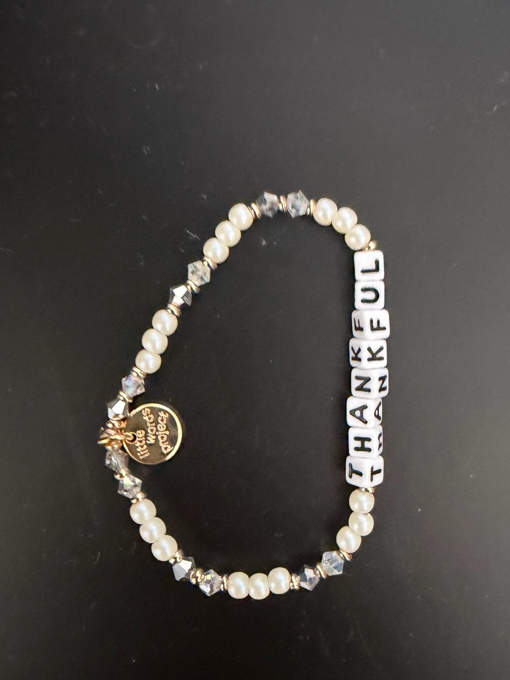 Handmade "Thankful" Pearl Bead Stretch Bracelet